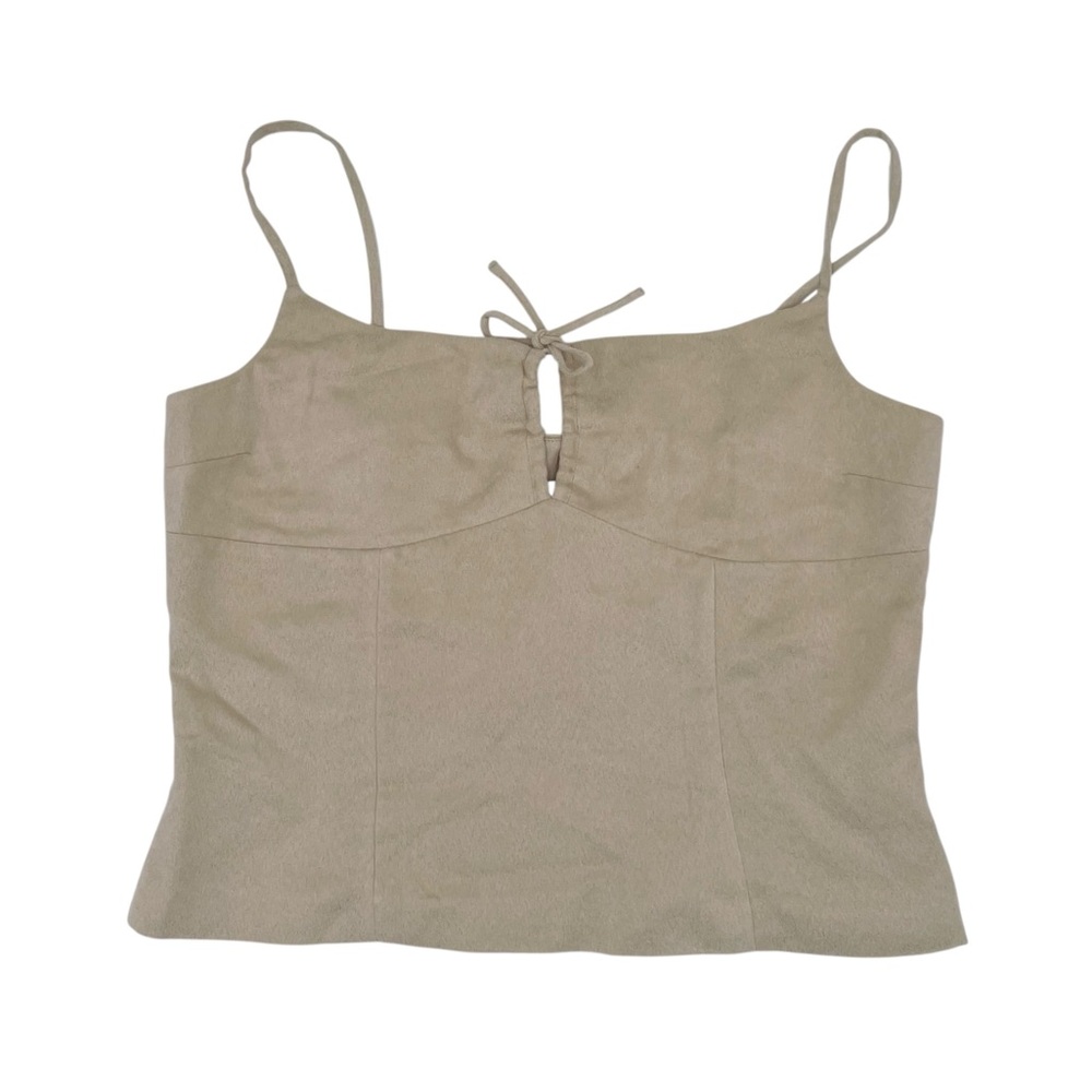 Vintage Y2K Hennes Collection Tan Faux Suede Tie Front Top Size 10 Festival Rave